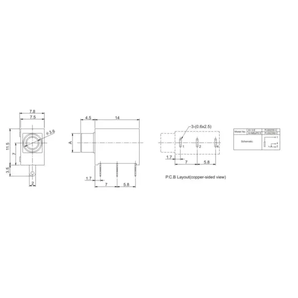 Телефонное гнездо соединителя 3.5mm диктора, соединитель Джек DC PJ30230
