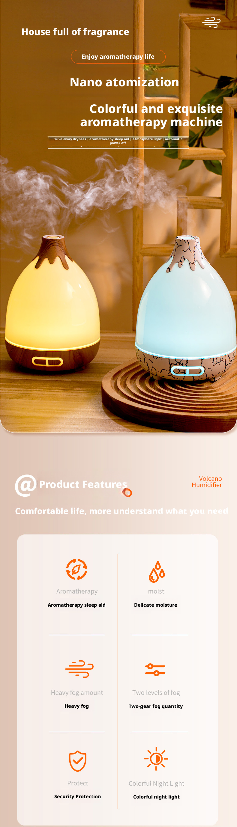 Diffuser Machine Premium Ultrasonic Volcano Aromatherapy Diffuser LED Air Purifying Fragrance Sprayer
