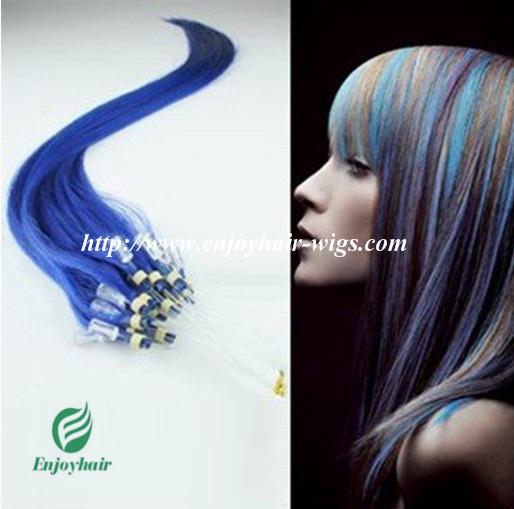 Micro ring loop hair extensions 16-26L Malaysian remy hair blue# color hair