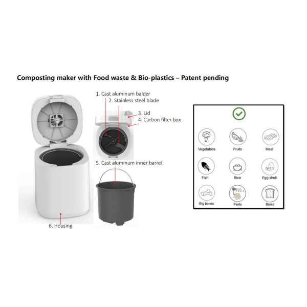 Metal Grinding Chamber Electric Kitchen Compost Bin for Household Food Waste Disposal