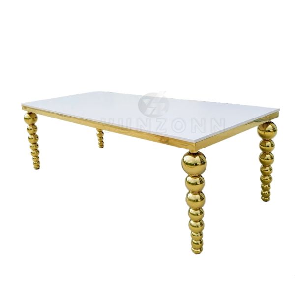 Modern Heavy-Duty Metal Legs Banquet Table with Gold Stainless Steel & MDF Top for Hotel Wedding Dining Outdoor Living Room Use