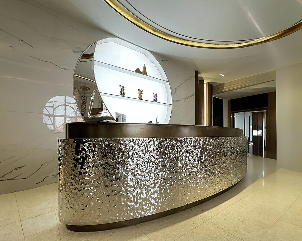 Hotel Lounge 3D Water Wave Texture Stainless Steel Sculpture Bar Table