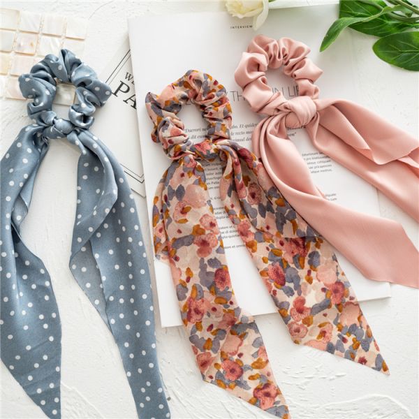 Long ribbon elastic hair bands collar headdress women's hair corset floral scrunchie European USA simple batch