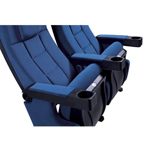 Molded PU Foam Gravity Fold Up Theatre Seating Chairs Fabric Cover With Push Back
