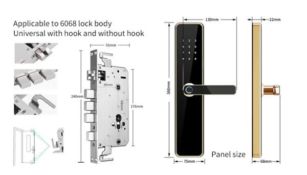 SUS 304 Stainless Steel Front Door Lock Biometric Code Card Key Access