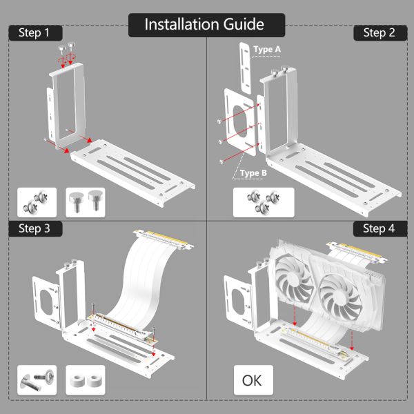 Vertical GPU Mount Bracket with 2 Slots and Durable Metal Construction for eGPU Dock in White