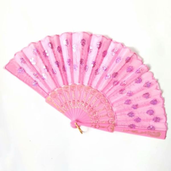 Hot Selling Foldable Hand Held Fan Black Plastic Embroidery Sequin Hand Fan