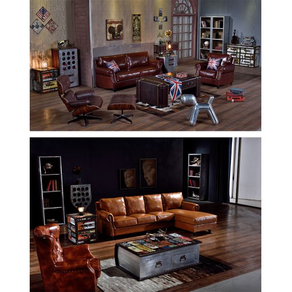 Nidea #8943 American Country Antique Retro Leather Sofa Wood Couch Divani Muebles Para Habitacion De Salon Hogar Furniture Living Room