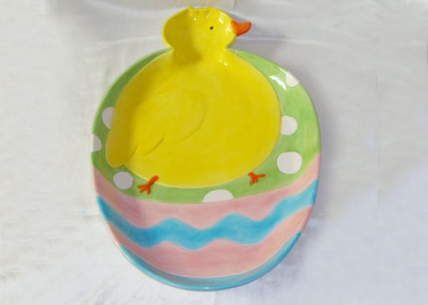 High Press Casted Ceramic Serving Platter Hand Painted Chick Shaped Strong Dolomite