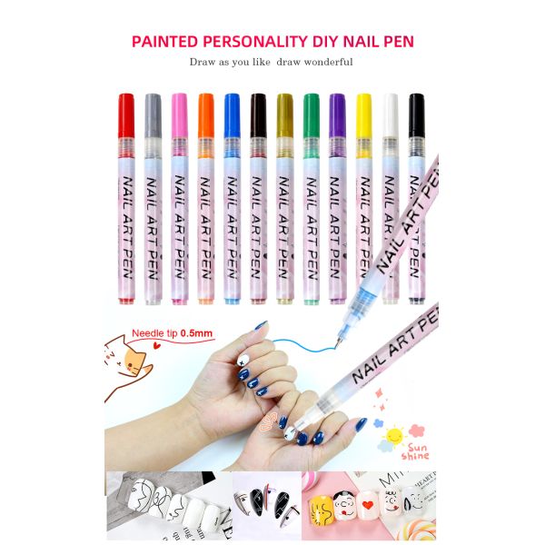 Best Graffiti Nail Pen 12color Acceptable OEM Gel Polish Nail Art Pen for Painting