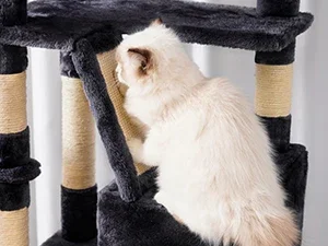 Luxury Indoor Cat Tree with Multi-Level Wood Tower 2 Widened Plush Perches & Halloween Cat Condo Scratching Board Modern Style