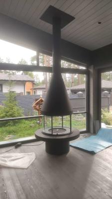 Carbon High Grade Black High Style Luxury Modern Steel Round Furniture Glass Art Rotating Furniture rooftop fireplace