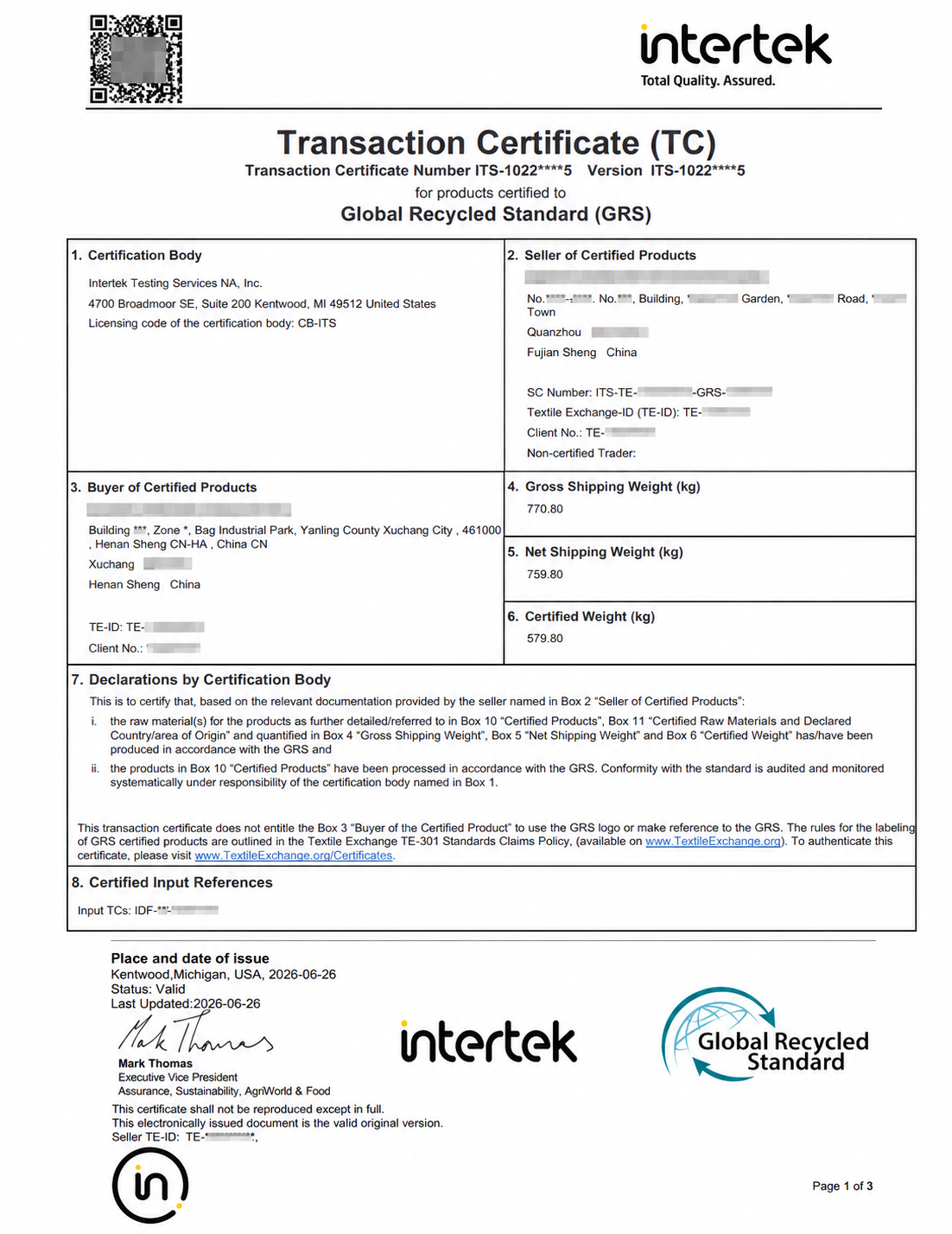 Shanghai Senyu Industrial Co., Ltd Certifications