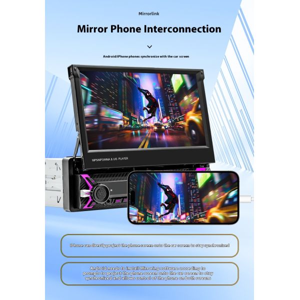 Creatall 7-Inch Single-Cylinder Retractable Screen Car MP5 Player HD BT Reverse Image Wireless Carplay USB-Dashboard Placement