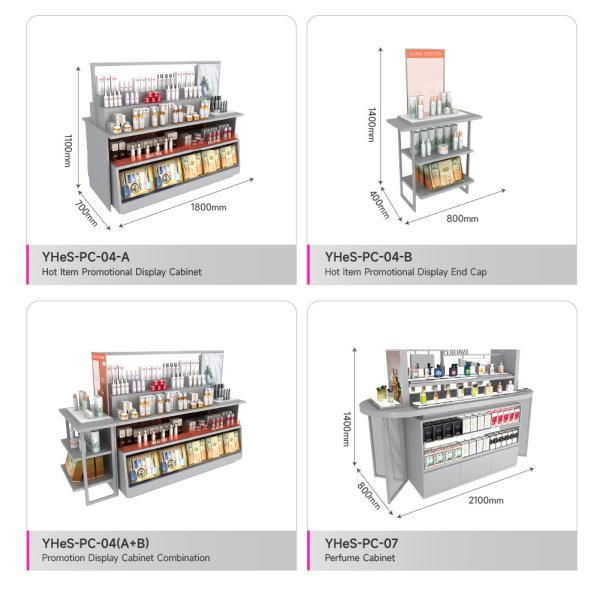 Gray Multi-layer Wood Corner Rack Skincare Display Showcase For Cosmetic Shop Decoration And Beauty Store Design