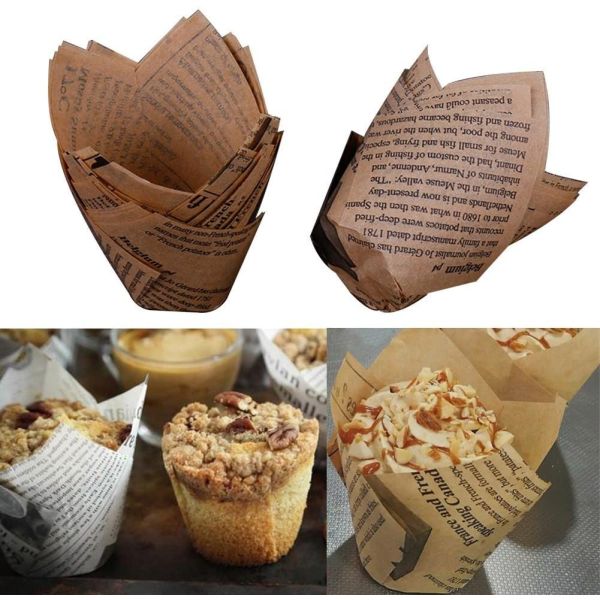 Baked Canapes Newspaper Christmas Retro Tulip greaseproof Paper Cups
