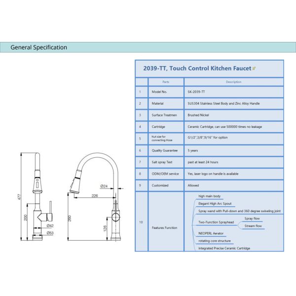 Почищенные щеткой кранs воды IPX5 кухни никеля складывают вниз с крана кухни