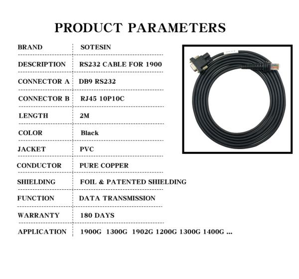 Flexible DB9 Straight RS232 Cable PVC Material For Honeywell 1900 1200 1300