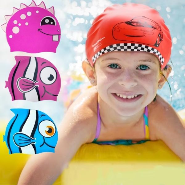 Reversible Children's Swimming Caps Eco Friendly Customizable Fish Swimming Hat