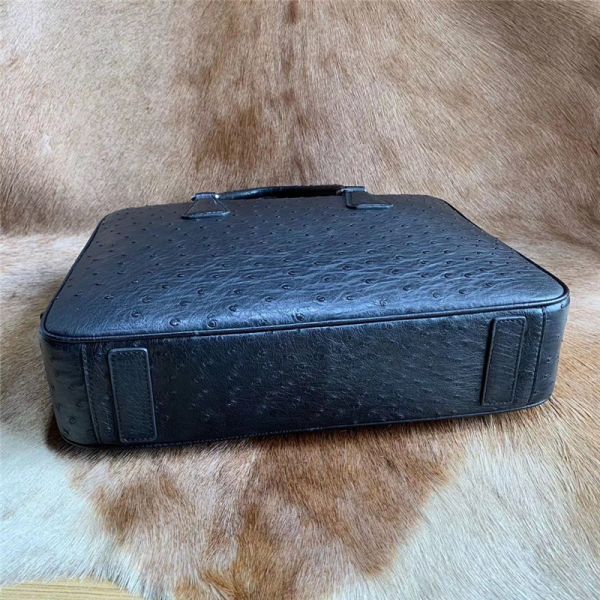 Authentic Ostrich Skin Key Lock Closure Businessmen Large Briefcase Laptop Purse Genuine Leather Male Working Handbag
