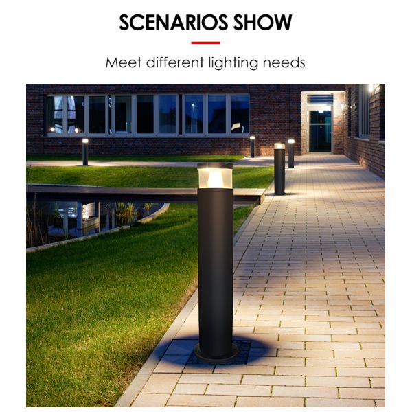 Outdoor IP65 Courtyard Path Cast Aluminum Bollard Light AC 220v DC 24v Bridgelux LED 3000K DIA 108MM*H 400/600/800/1000mm