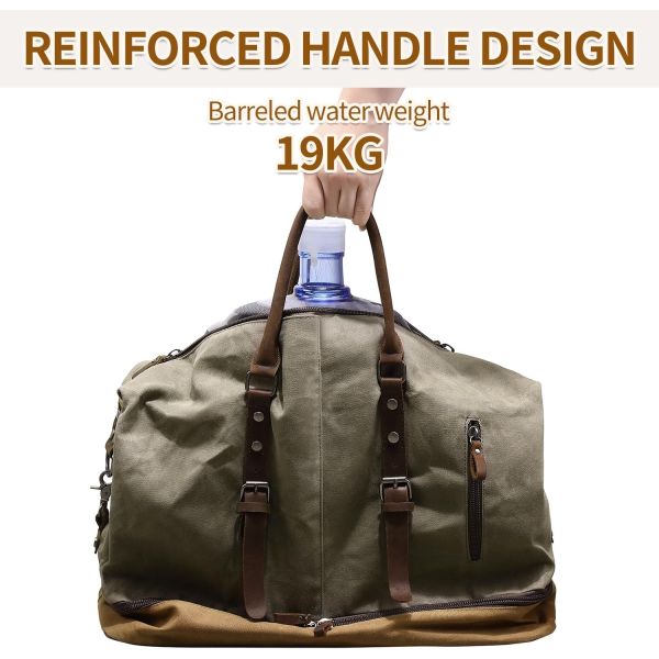 Green Weekender Large Overnight Canvas Carry on Sport Gym Yoga Travel Bag with Shoe Compartment