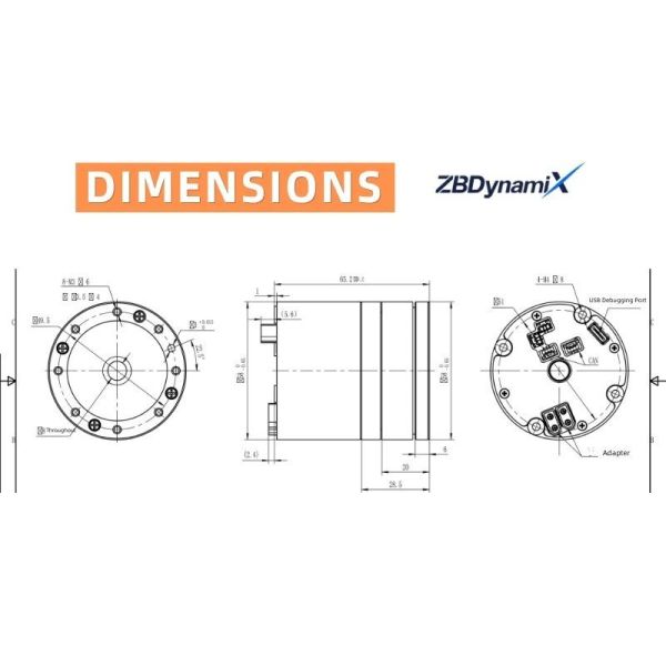 ZBDynamiX ZHA-R58-101-DNN-CO-I Integrated Harmonic Joint Actuator | 45 Nm Peak Torque, 101:1 Ratio, OD58 mm