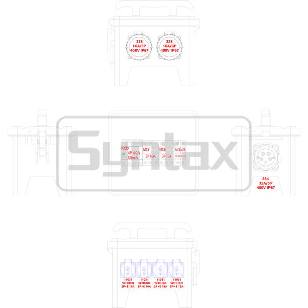 Syntax MP12 Portable Power Distribution Socket Box 32amp 3 Phase 400V 300*230*287mm