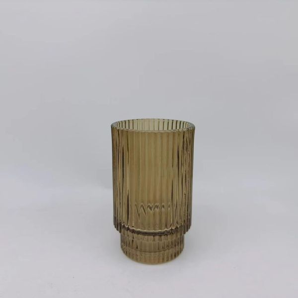 Chilli y vidrio marrón Accesorios de baño de forma redonda con banda vertical con costillas portabotellas de jabón para manos