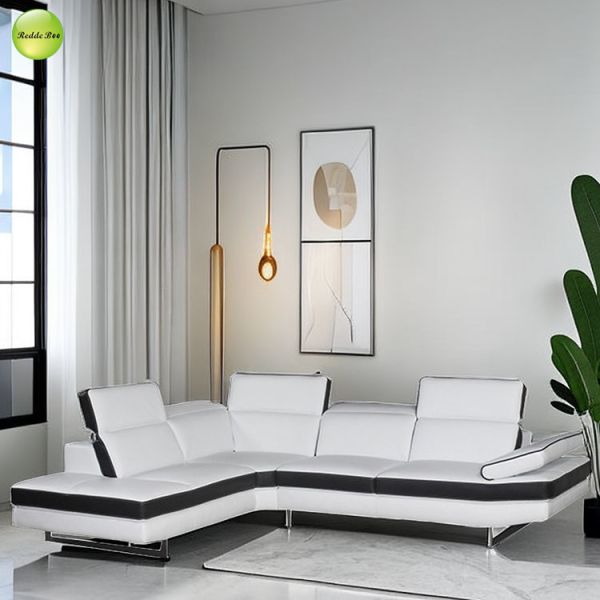 Sleek Leather Corner Sofa: Plush Cushions, Modern Vibe – Elevate Contemporary Living Spaces