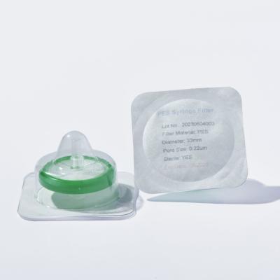 Disposable Sterile Syringe Filters For Cell Culture Medium With 0.22 Μm PES Membrane Φ33mm Individually Pack