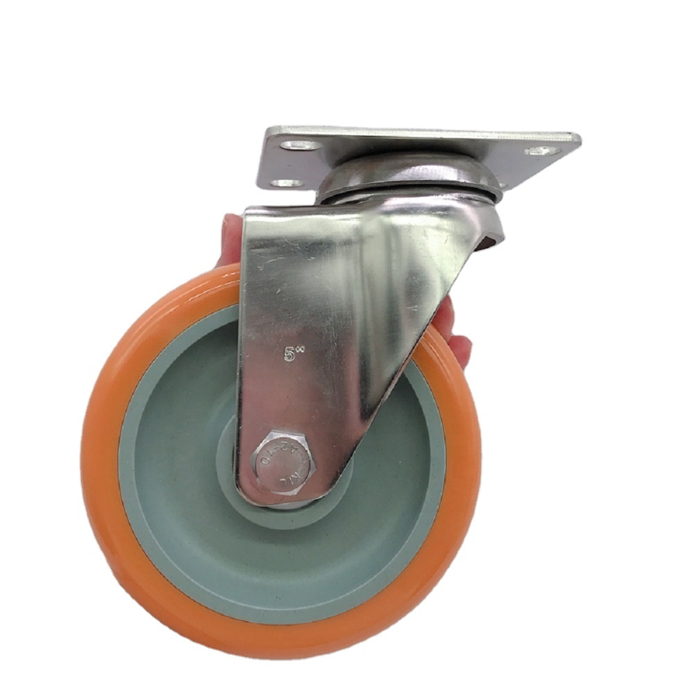 75 100 125mm Stainless Steel 304 Medium Duty Orange PU Polyurethane Caster Wheel with Delrin Bearings