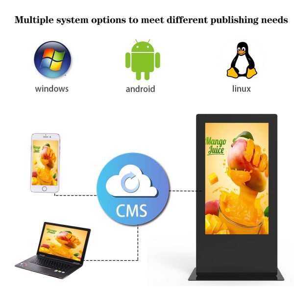 55 Inch IP55 Weatherproof Capacitive Touch Screen Floor Standing Digital Kiosk for Outdoor Advertising