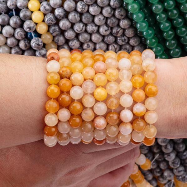 Jade amarelo escuro Bolas redondas cristal natural Pedra preciosa Tamanho de bolas diferente Fios de bolas soltos para fabricação de jóias DIY