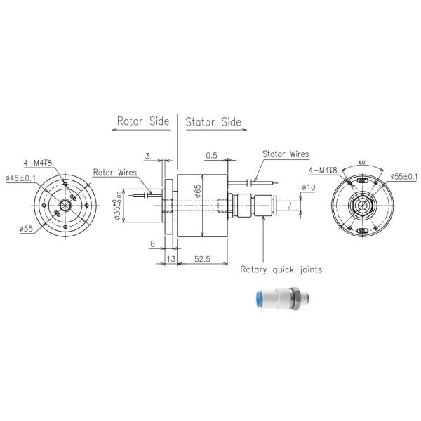 Aluminum Alloy Integrated 10Bar 100rpm Air Rotary Union