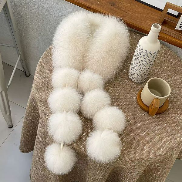Faux Fox Fur Scarf With Pom-Poms
