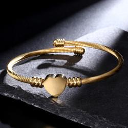Rhodium Plated Wrist Bangle Bracelet , 18k Gold Heart Shape Bracelet For Ladies