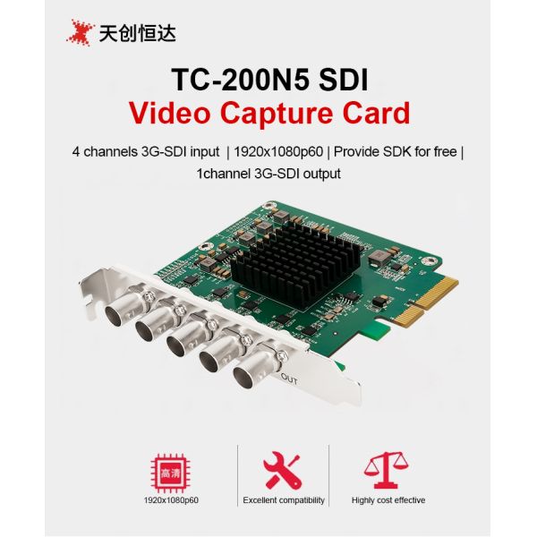 Professional 1080P60 Live Streaming Video Capture Card with 4 SDI Inputs and 1 Output