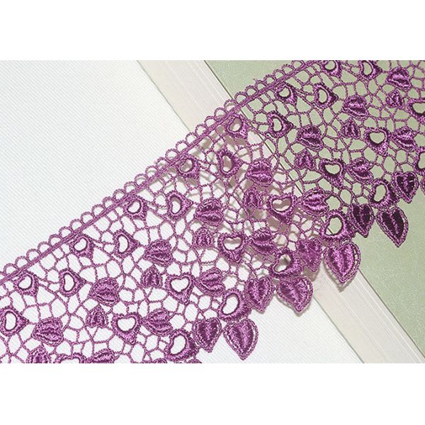 Pink Guipure Lace Ribbon Embroidery Fabric With Heart - Shaped / African Cord Lace