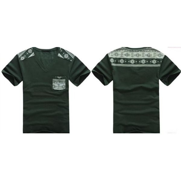 V Neck Short Sleeve Men's T Shirts With Pocket / Cotton Casual Boys Tee Shirts