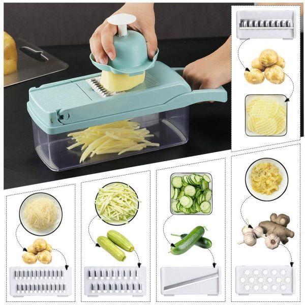 Custom Logo Stainless Steel 8 Blades Potato Onion Food Chopper Mandoline Vegetable Slicer