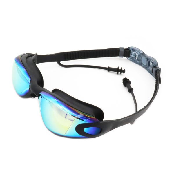 Universal Swimming Pool Goggles With Rainbow Plating And Surf Ear Plugs