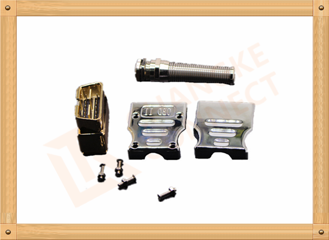 Golden Plated Metal 16 Pin Obd Connector J1962 OBD Male Connecor Housing Strain Relief