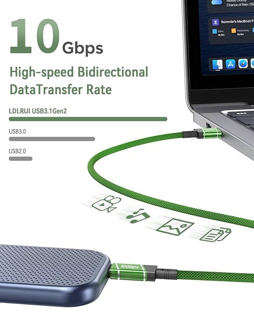 3Ft USB 3.2 Data Cable Green 30W Fast Charging Cable With High Speed Data Transfer
