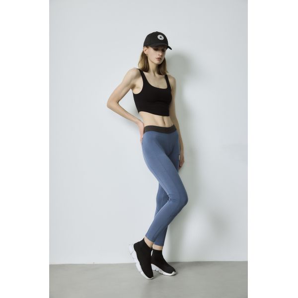 Slate Blue Yoga Wear High Waist 107cm - 112cm Tank Top Set Black Ribbed