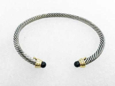 (B-53)Fashion Jewelry Gold Silver Tone Plated Cable Bangle with Black Onyx