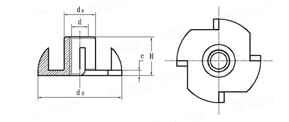 T nut, Four Claw Nail Furniture Nut, Grade 4,All Teeth Pre Embedded Four Legged Nail,Galvanized,Carbon steel