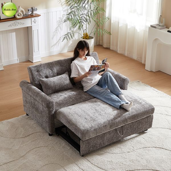 Luxury Chenille Fabric Sofa Bed Space-Saving 2 Seater Convertible Sleeping Pull Out Sofa Bed For Living Room