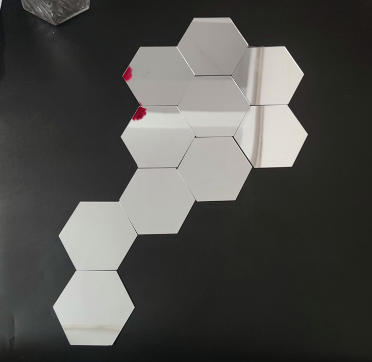 3D Honeycomb Hexagonal Acrylic Mirror Wall Stickers, Self-Adhesive Removable Shatterproof Silver Reflective Mirror Tiles For Living Room Bedroom Office Background Decor Custom Size Color