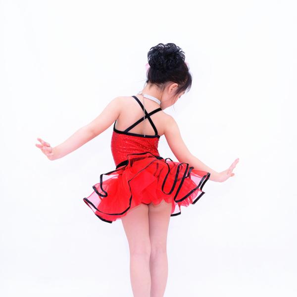 Back Cross Straps Kids Dance Clothes Black Edge Double Layer Skirt For Solo
